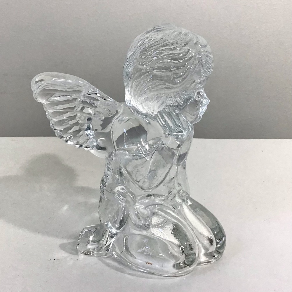 Vintage Angel Cherub Taper Candle Holder Heavy Clear Glass 5.25”H Excellent - Picture 7 of 12